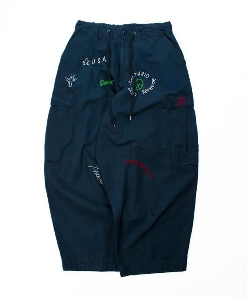 【レア】RE. アールイードット ⭐︎ウェアズOKAKAカーゴパンツ⭐︎ OR×BL ピンストライプデニムワイドカーゴパンツ（カーゴパンツ）｜#Re