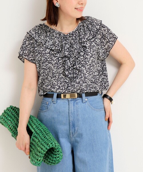 ブラウス シャツ ラップル小花プリントブラウス　シャツ・ブラウス レディース セール】綿ローンリップル 小花柄 6分袖ブラウス（シャツ