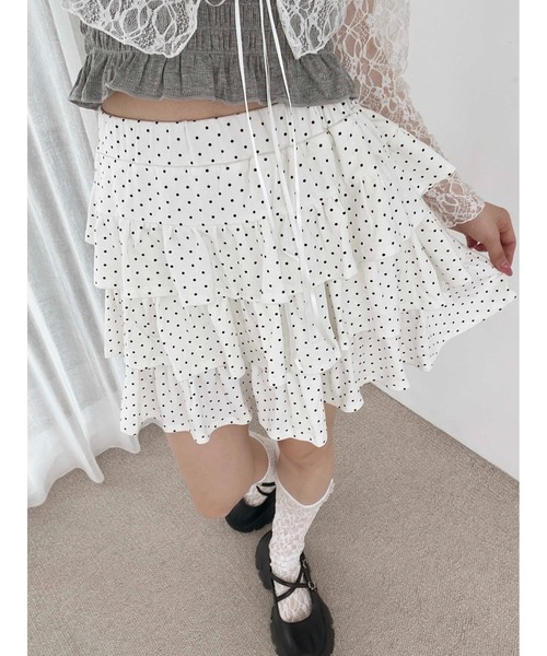 PHILLY(フィリー)の「ドットティアードミニスカート(スカート・レディース・グレー/ブラック/ホワイト・FREE)」の4枚目の写真