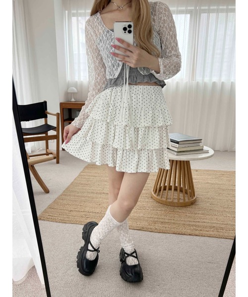 PHILLY(フィリー)の「ドットティアードミニスカート(スカート・レディース・グレー/ブラック/ホワイト・FREE)」の5枚目の写真