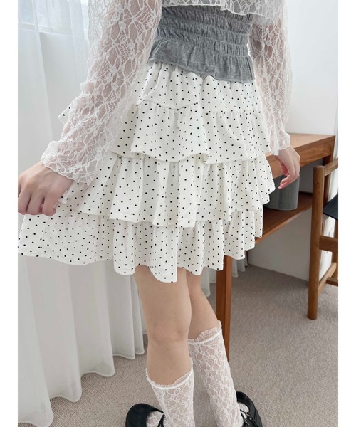 PHILLY(フィリー)の「ドットティアードミニスカート(スカート・レディース・グレー/ブラック/ホワイト・FREE)」の6枚目の写真