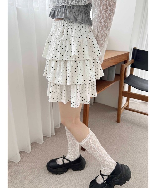 PHILLY(フィリー)の「ドットティアードミニスカート(スカート・レディース・グレー/ブラック/ホワイト・FREE)」の7枚目の写真