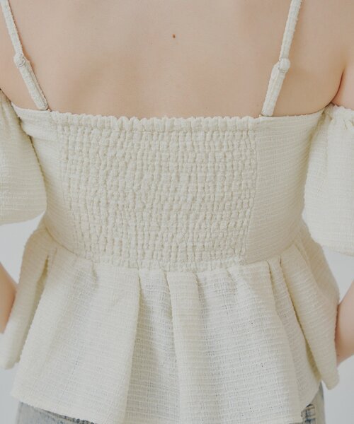 Chico（チコ）の「【5色展開/マルチway】ツイードオフショルペプラムブラウス（シャツ/ブラウス・レディース・ホワイト/ブラック/ピンク/ホワイト系その他/ブルー・FREE）」の22枚目の写真