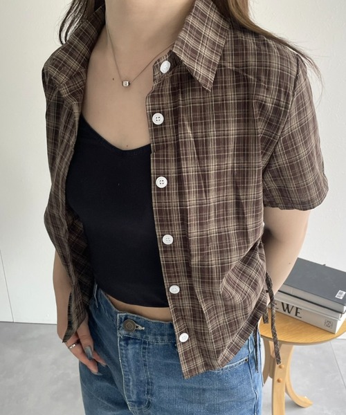 LAC-VERT(ラック・ヴェール)の「サイドシェーリングチェックシャツ(シャツ/ブラウス・レディース・ブラック/オフホワイト/ブラウン・FREE)」の16枚目の写真
