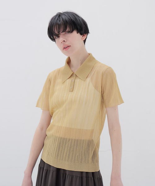 ポロシャツ ポロ shiny sheer random rib POLO(シャイニーシアーランダムリブポロ) レディース shiny sheer random rib POLO(シャイニーシアーランダムリブポロ