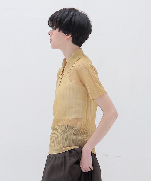 DRESSLAVE(ドレスレイブ)の「shiny sheer random rib POLO(シャイニーシアーランダムリブポロ)(ポロシャツ・レディース・ゴールド・38)」の2枚目の写真