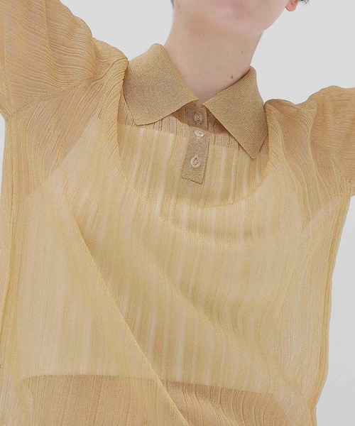 ポロシャツ ポロ shiny sheer random rib POLO(シャイニーシアーランダムリブポロ) レディース shiny sheer random rib POLO(シャイニーシアーランダムリブポロ