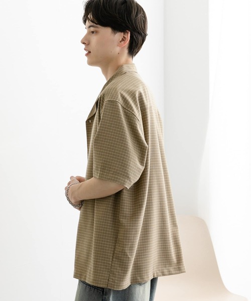 セール】グレンチェックオープンカラーショートスリーブシャツ