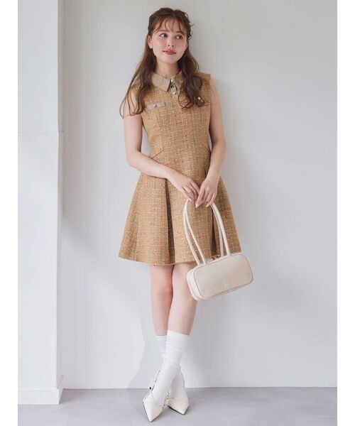 dazzlin シャツカラーツイードミニワンピース　アイボリー　S dazzlin シャツカラーツイードミニワンピース アイボリー S dazzlin