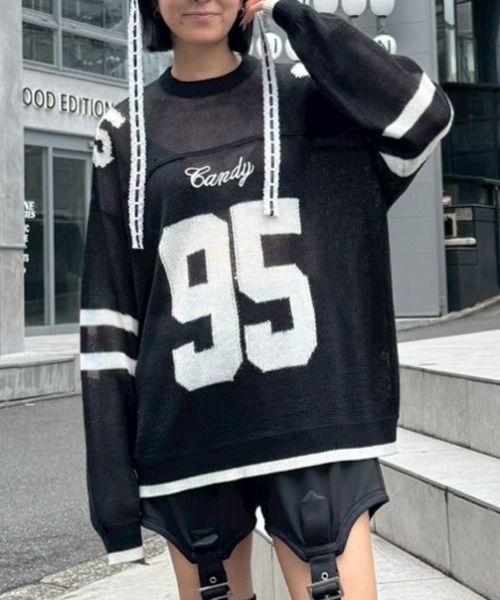 Candy Stripper（キャンディストリッパー）の「NUMBERING SHEER ニット（ニット/セーター・レディース・ピンク/オフホワイト/ブラック・FREE）」の3枚目の写真