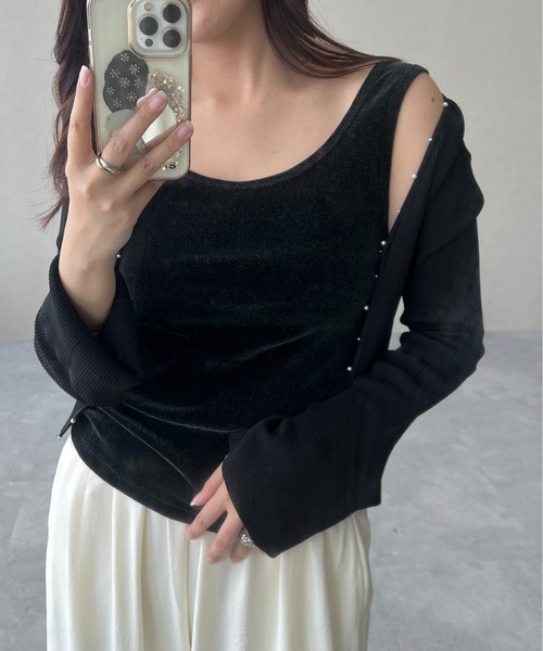 mysty woman(ミスティウーマン)の「プチパールショートカーディガン 587474(カーディガン/ボレロ・レディース・ブラック/ホワイト系その他・FREE)」の17枚目の写真