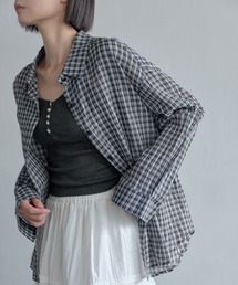 【新作】シースルーチェック切替ブラウス 大特価】2色展開 チェック柄 シースルー ハイネック シフォン