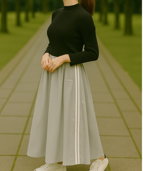 CONVERSE（コンバース）の「【CONVERSE/コンバース】ストレッチサイドラインゴアードスカート（スカート・レディース・ブラック/ライトグレー・MEDIUM）」の7枚目の写真