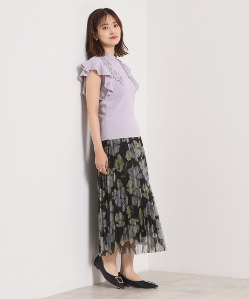 ITS'DEMO(イッツデモ)の「【手洗い可/ウエストゴム】花柄チュールスカート(スカート・レディース・アイボリー系/ブラウン系1/ブラック系・00)」の4枚目の写真