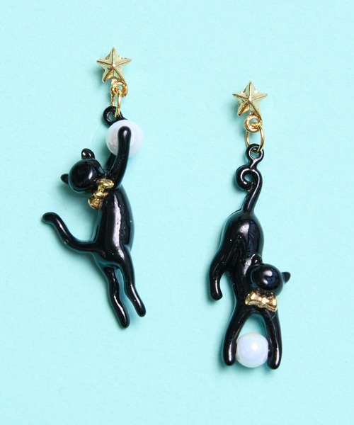 gargle(ガーグル)の「gargle ガーグル:アニマルシリーズ 星にとびつく猫 ネコ キャット ピアス(ピアス(両耳用)・レディース・ブラック・FREE)」の1枚目の写真