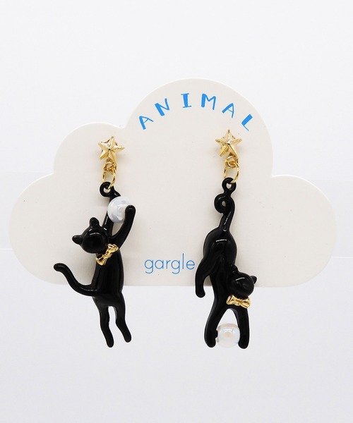 gargle(ガーグル)の「gargle ガーグル:アニマルシリーズ 星にとびつく猫 ネコ キャット ピアス(ピアス(両耳用)・レディース・ブラック・FREE)」の4枚目の写真