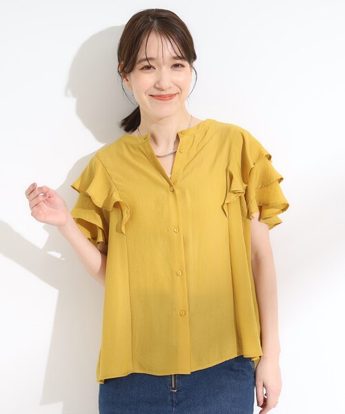 DRESKIP(ドレスキップ)の「【無地/ドット柄】お袖フリルが華やぐ きれいめブラウス(シャツ/ブラウス・レディース・ブラック系/イエロー/ホワイト系3・02/01/03/04)」の13枚目の写真