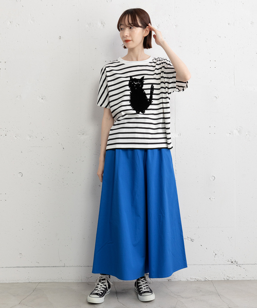 にゃこステ(ΦωΦ)　⑧ セール】ねこシルエットタフト刺繍Tシャツ（Tシャツ/カットソー）｜POU