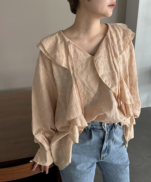 PILIT(ピリット)の「刺繍ラッフルブラウス(シャツ/ブラウス・レディース・ベージュ/オフホワイト・MEDIUM)」の16枚目の写真