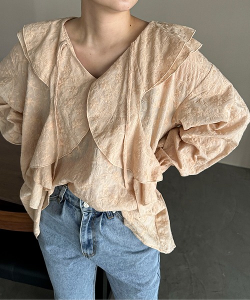 PILIT(ピリット)の「刺繍ラッフルブラウス(シャツ/ブラウス・レディース・ベージュ/オフホワイト・MEDIUM)」の18枚目の写真