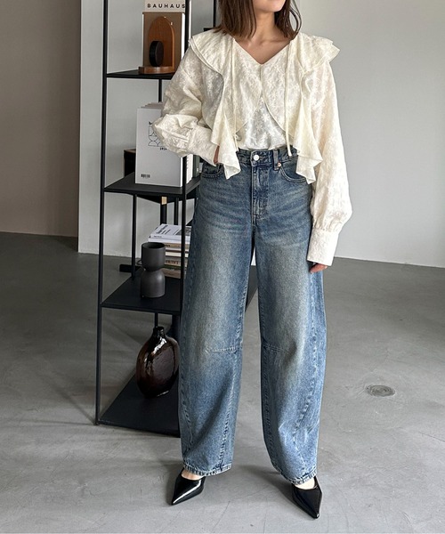 PILIT(ピリット)の「刺繍ラッフルブラウス(シャツ/ブラウス・レディース・ベージュ/オフホワイト・MEDIUM)」の7枚目の写真