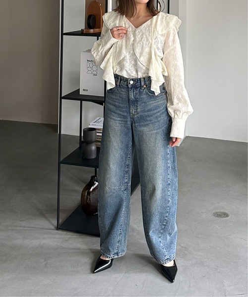 PILIT(ピリット)の「刺繍ラッフルブラウス(シャツ/ブラウス・レディース・ベージュ/オフホワイト・MEDIUM)」の9枚目の写真