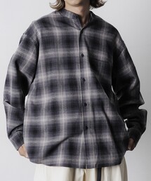 限定展開 Relax Fit リラックスフィット オンブレチェック バンドカラー ネルシャツ