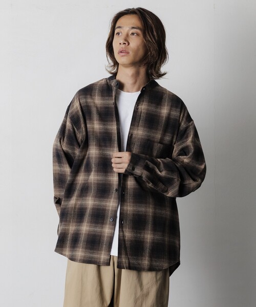 FREAK'S STORE(フリークスストア)の「限定展開 Relax Fit リラックスフィット オンブレチェック バンドカラー ネルシャツ(シャツ/ブラウス・メンズ・ブラック/ホワイト/ブルー/ブラウン・LARGE/MEDIUM/SMALL)」の18枚目の写真