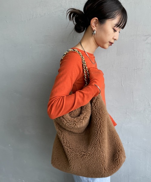 VIOLAd′ORO／ヴィオラドーロ エコファーチェーン トートバッグ Lサイズ VIOLAd'ORO / ヴィオラドーロ] ELMO ムートン エコファー