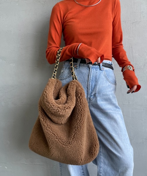 ヴィオラドーロ　ELMO　ファーバッグ　ブラウン　チェーンショルダー　トート VIOLAd'ORO ヴィオラドーロ トートバッグ ELMO エルモ M V-8680