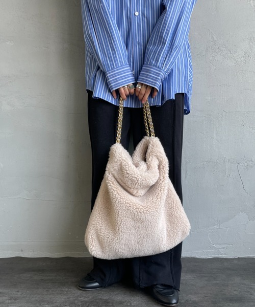 VIOLAd’ORO ムートン エコファーチェーン トートバッグ セール】[VIOLAd'ORO / ヴィオラドーロ] ELMO ムートン エコファー