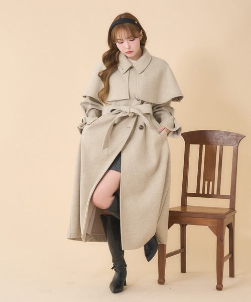 one after another NICE CLAUP(ワンアフターアナザーナイスクラップ)の「【今すぐお届け可能!ケープが取り外せる】2wayロングステンカラーコート(ステンカラーコート・レディース・チャコールグレー/ブラック/アイボリー/オートミール・MEDIUM/LARGE)」の4枚目の写真