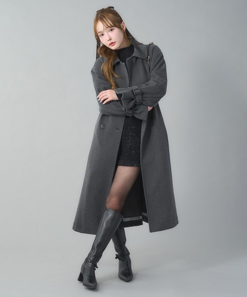 one after another NICE CLAUP(ワンアフターアナザーナイスクラップ)の「【今すぐお届け可能!ケープが取り外せる】2wayロングステンカラーコート(ステンカラーコート・レディース・チャコールグレー/ブラック/アイボリー/オートミール・MEDIUM/LARGE)」の3枚目の写真