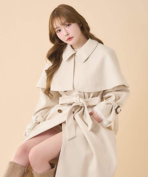 one after another NICE CLAUP(ワンアフターアナザーナイスクラップ)の「【今すぐお届け可能!ケープが取り外せる】2wayロングステンカラーコート(ステンカラーコート・レディース・チャコールグレー/ブラック/アイボリー/オートミール・MEDIUM/LARGE)」の2枚目の写真