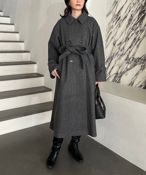 one after another NICE CLAUP(ワンアフターアナザーナイスクラップ)の「【今すぐお届け可能!ケープが取り外せる】2wayロングステンカラーコート(ステンカラーコート・レディース・チャコールグレー/ブラック/アイボリー/オートミール・MEDIUM/LARGE)」の22枚目の写真