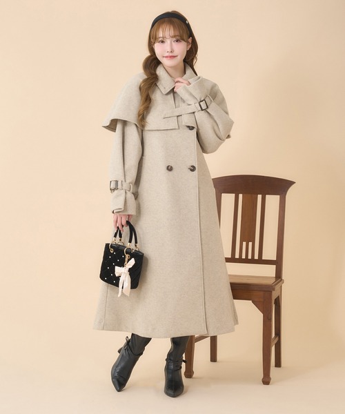 セール】ケープ付きステンカラーコート（ステンカラーコート）｜one