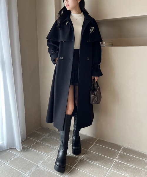 one after another NICE CLAUP(ワンアフターアナザーナイスクラップ)の「【今すぐお届け可能!ケープが取り外せる】2wayロングステンカラーコート(ステンカラーコート・レディース・チャコールグレー/ブラック/アイボリー/オートミール・MEDIUM/LARGE)」の5枚目の写真