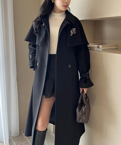 one after another NICE CLAUP(ワンアフターアナザーナイスクラップ)の「【今すぐお届け可能!ケープが取り外せる】2wayロングステンカラーコート(ステンカラーコート・レディース・チャコールグレー/ブラック/アイボリー/オートミール・MEDIUM/LARGE)」の6枚目の写真