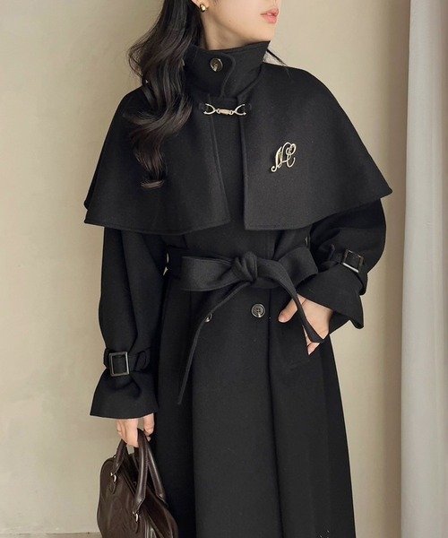 one after another NICE CLAUP(ワンアフターアナザーナイスクラップ)の「【今すぐお届け可能!ケープが取り外せる】2wayロングステンカラーコート(ステンカラーコート・レディース・チャコールグレー/ブラック/アイボリー/オートミール・MEDIUM/LARGE)」の8枚目の写真