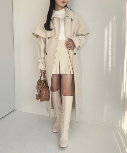 one after another NICE CLAUP(ワンアフターアナザーナイスクラップ)の「【今すぐお届け可能!ケープが取り外せる】2wayロングステンカラーコート(ステンカラーコート・レディース・チャコールグレー/ブラック/アイボリー/オートミール・MEDIUM/LARGE)」の11枚目の写真