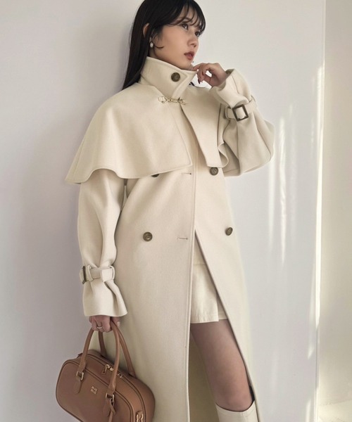 one after another NICE CLAUP(ワンアフターアナザーナイスクラップ)の「【今すぐお届け可能!ケープが取り外せる】2wayロングステンカラーコート(ステンカラーコート・レディース・チャコールグレー/ブラック/アイボリー/オートミール・MEDIUM/LARGE)」の13枚目の写真