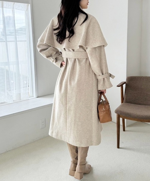 one after another NICE CLAUP(ワンアフターアナザーナイスクラップ)の「【今すぐお届け可能!ケープが取り外せる】2wayロングステンカラーコート(ステンカラーコート・レディース・チャコールグレー/ブラック/アイボリー/オートミール・MEDIUM/LARGE)」の15枚目の写真