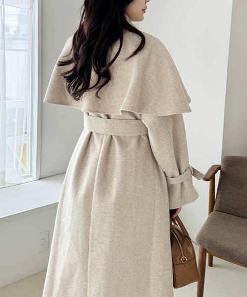 one after another NICE CLAUP(ワンアフターアナザーナイスクラップ)の「【今すぐお届け可能!ケープが取り外せる】2wayロングステンカラーコート(ステンカラーコート・レディース・チャコールグレー/ブラック/アイボリー/オートミール・MEDIUM/LARGE)」の16枚目の写真