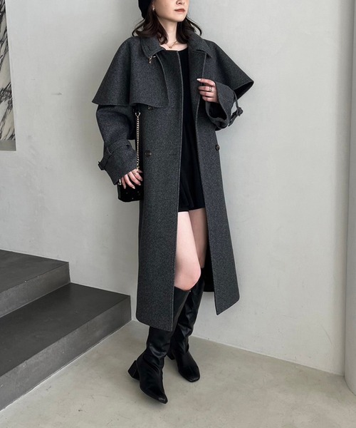 one after another NICE CLAUP(ワンアフターアナザーナイスクラップ)の「【今すぐお届け可能!ケープが取り外せる】2wayロングステンカラーコート(ステンカラーコート・レディース・チャコールグレー/ブラック/アイボリー/オートミール・MEDIUM/LARGE)」の19枚目の写真