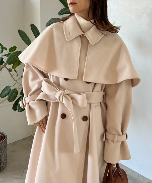 one after another NICE CLAUP(ワンアフターアナザーナイスクラップ)の「【今すぐお届け可能!ケープが取り外せる】2wayロングステンカラーコート(ステンカラーコート・レディース・チャコールグレー/ブラック/アイボリー/オートミール・MEDIUM/LARGE)」の18枚目の写真