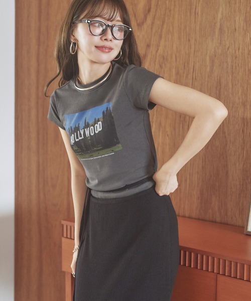 LAULEN(ローレン)の「holly wood photo print tee /ハリウッドフォトプリントT(Tシャツ/カットソー・レディース・グレー系2/グレー系1・FREE)」の2枚目の写真