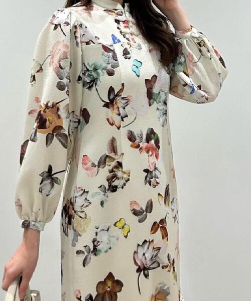Sunauna（スーナウーナ）の「【COLLECTION LINE】チャイナ花柄ワンピース（ワンピース・レディース・ブラック系/ベージュ系その他4・38/40）」の4枚目の写真