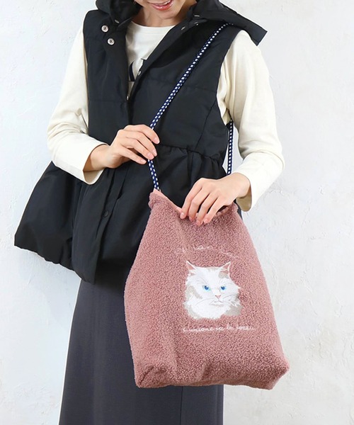 SETUP7（セットアップセブン）の「【SETUP7】アニマル e.e.p.ボア刺繍コードトート SNBD（トートバッグ・レディース・グレー/オフホワイト/ピンク/ブラウン/グリーン/ベージュ・FREE）」の12枚目の写真