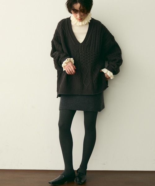 セール】バルキーケーブル編みニットプルオーバー（ニット/セーター