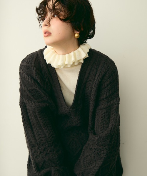 セール】バルキーケーブル編みニットプルオーバー（ニット/セーター
